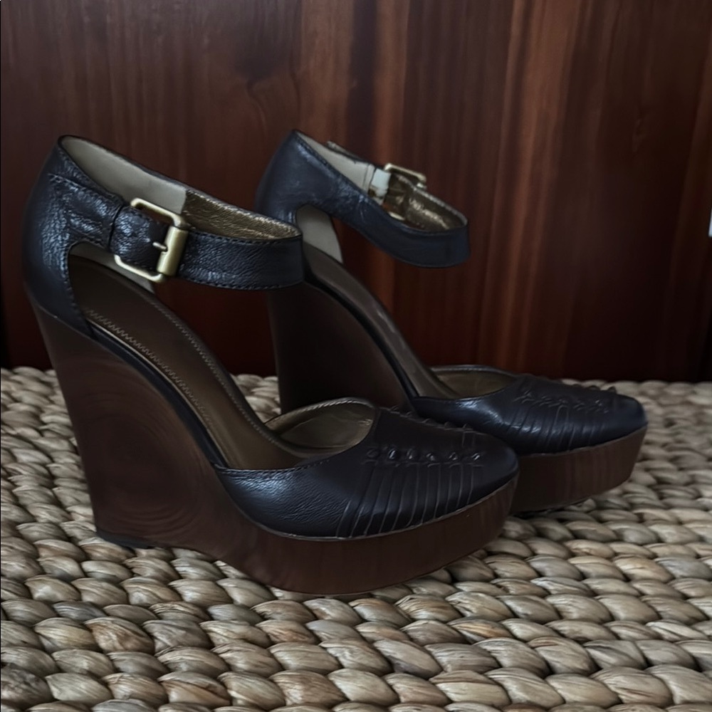 Bottega Veneta  Dark Brown Leather Wedge Heels